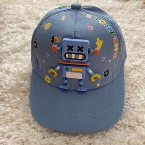 Children's Ball Cap. Blue. One Size. Robot Design. Adjustable Velcro. Kidcore.